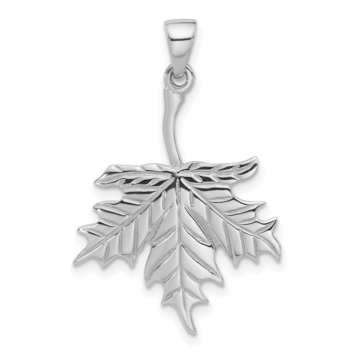 Sterling Silver Maple Leaf Pendant with Detailed Veins and Polished Finish