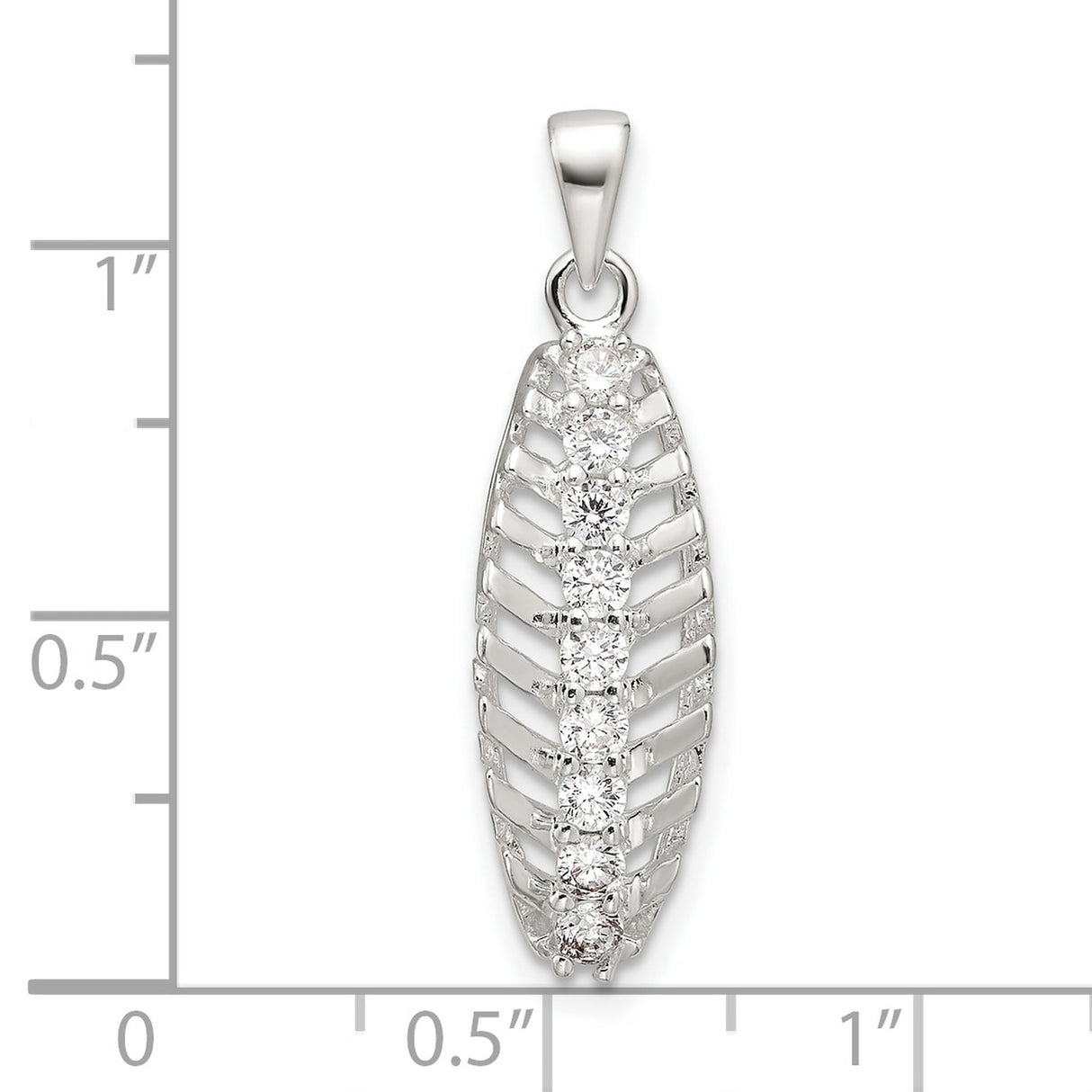 Sterling Silver Leaf Pendant with Cubic Zirconia, Feather Design Charm for Women