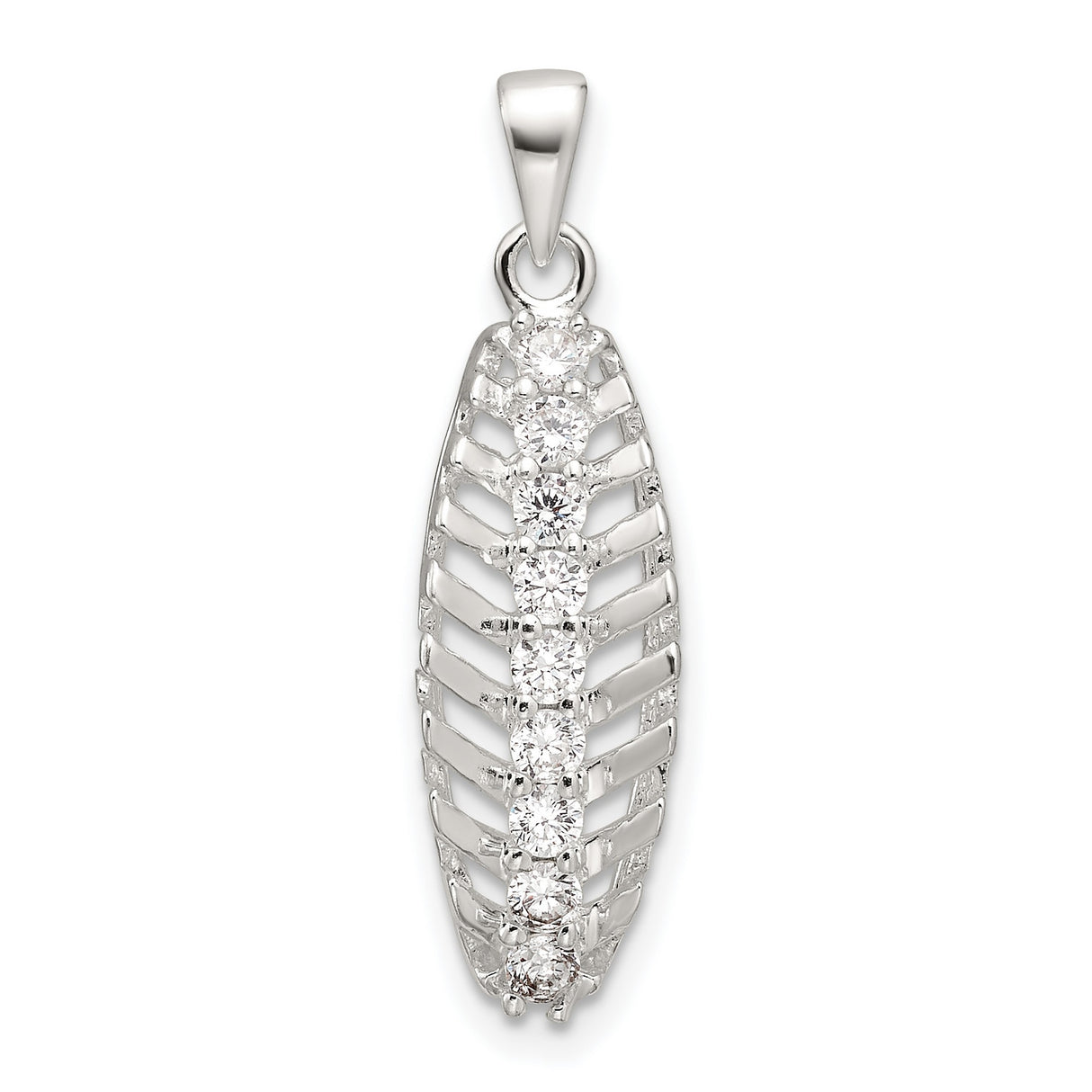 Sterling Silver Leaf Pendant with Cubic Zirconia, Feather Design Charm for Women