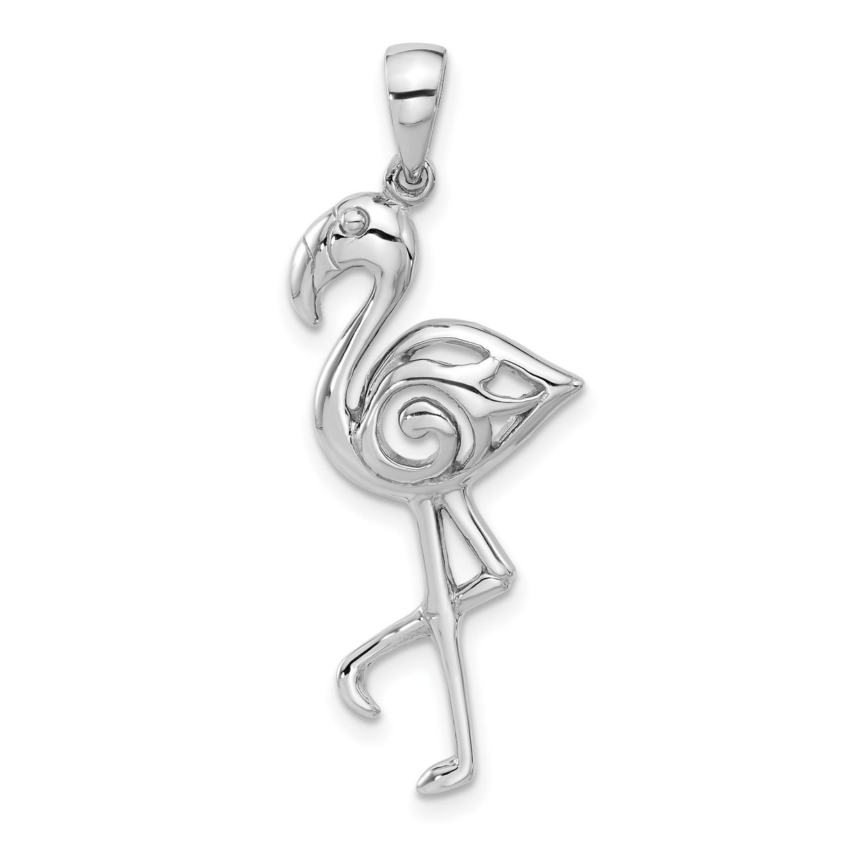 Sterling Silver Flamingo Pendant, Sleek Openwork Bird Silhouette, Tropical Animal Charm