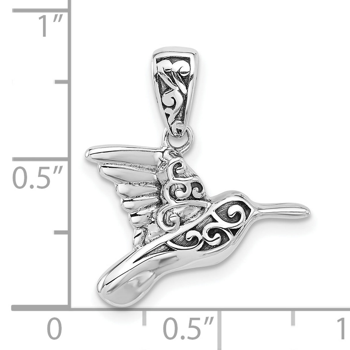 Sterling Silver Hummingbird Pendant with Filigree Scrollwork, Symbol of Joy and Freedom