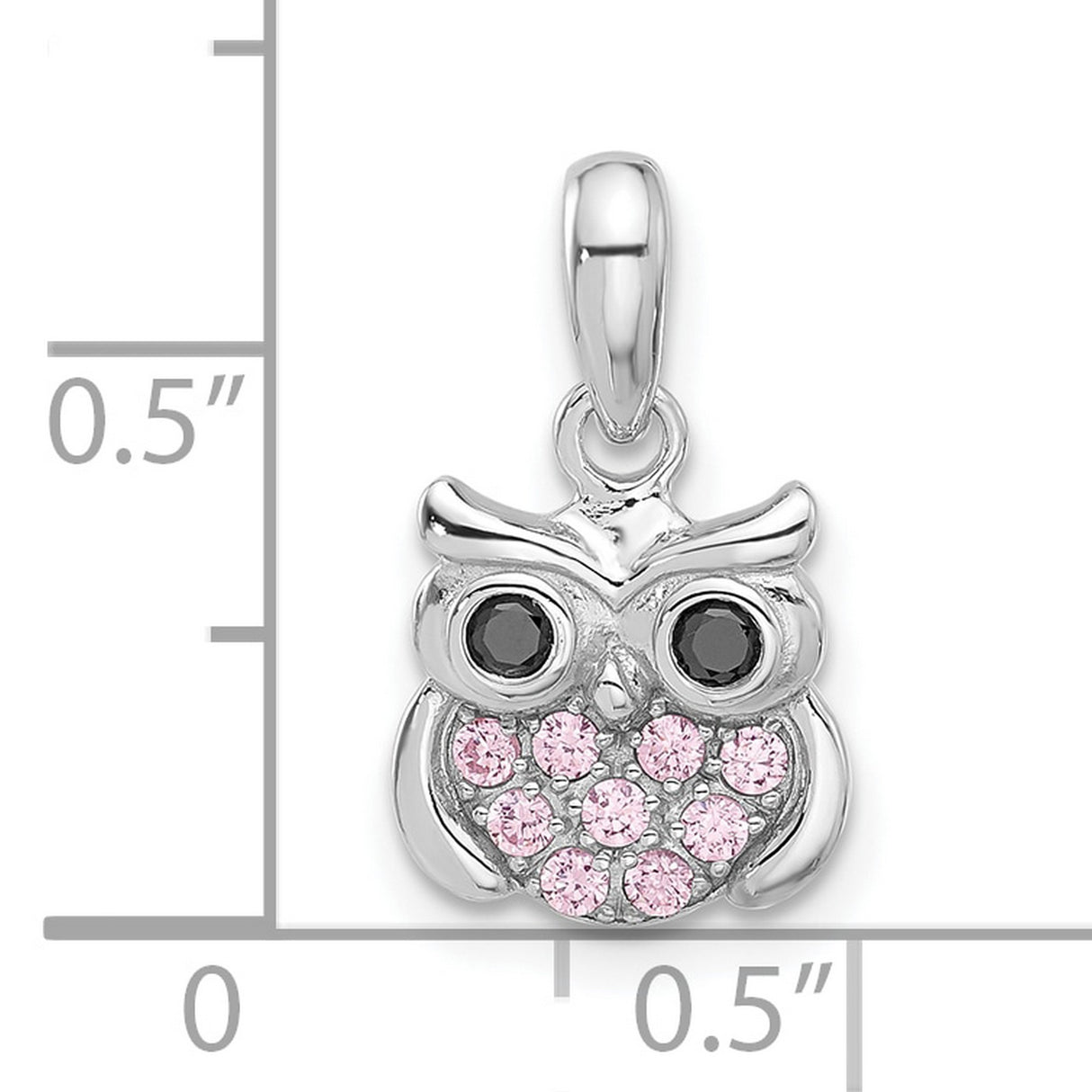 Sterling Silver Owl Pendant with Cubic Zirconia Eyes and Pink Gemstone Belly, Whimsical Animal Design