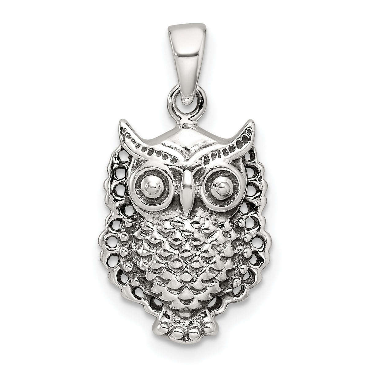 Sterling Silver Owl Pendant with Feather Detail and Antiqued Animal Totem Design