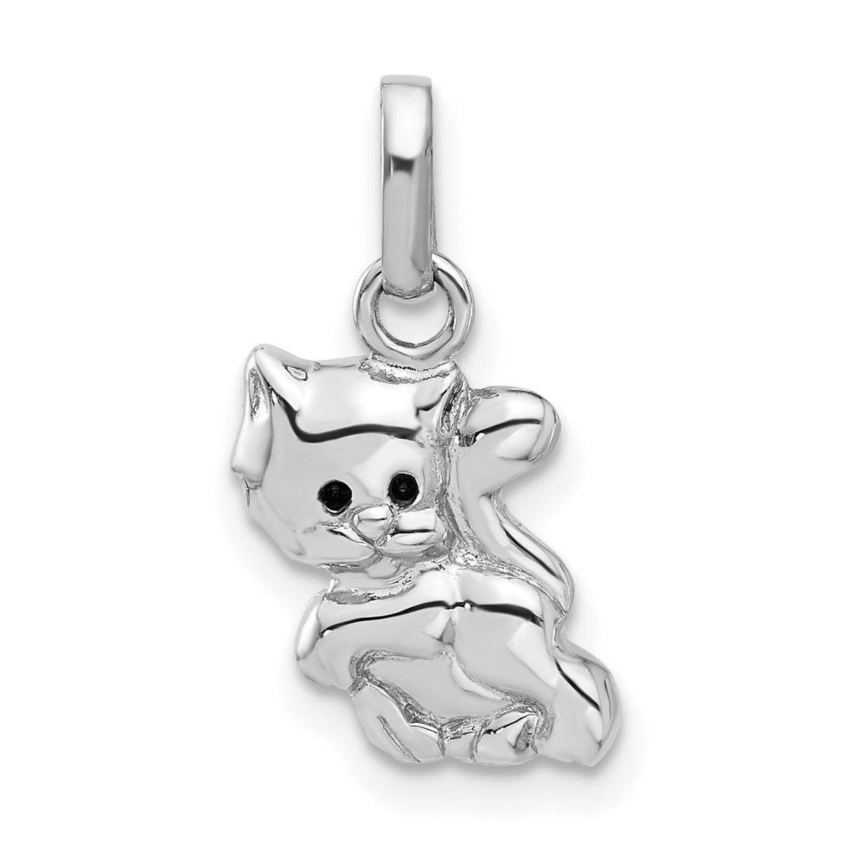 Sterling Silver Cat Charm Pendant with Enamel Eyes, Playful Kitten Design for Women and Girls