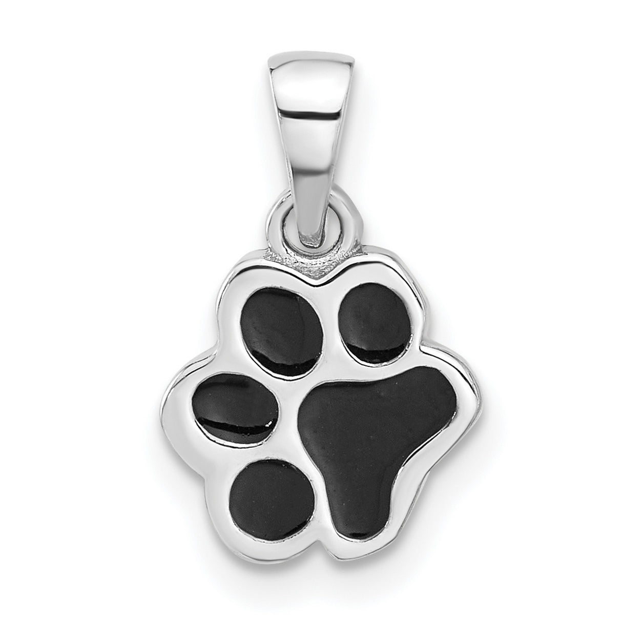 Sterling Silver Paw Print Pendant with Black Enamel Accents, Pet Memorial Charm for Women or Unisex Wear