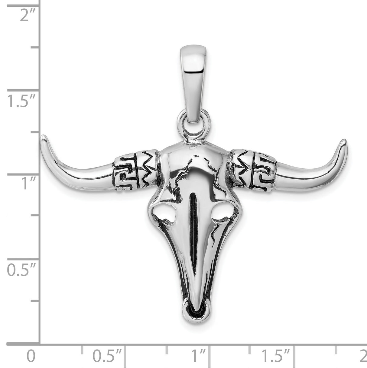 Sterling Silver Bull Skull Pendant with Tribal Horns, Southwestern Biker Style Amulet