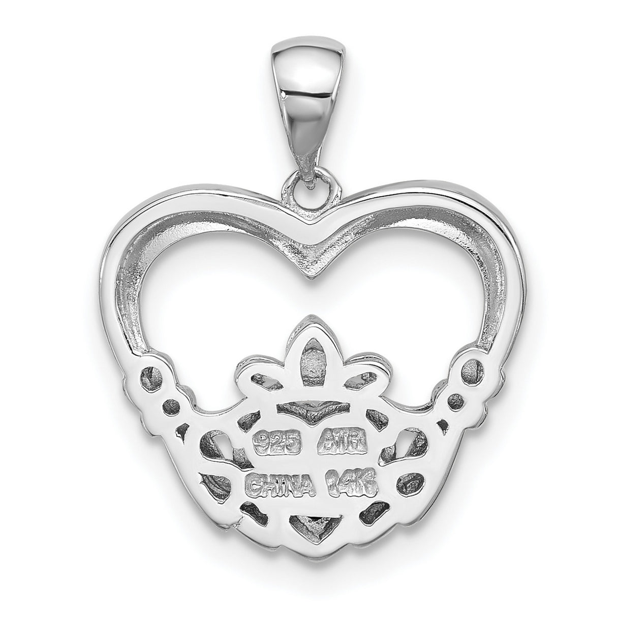 CZ Heart Claddagh Charm Pendant in Real 925 Sterling Silver