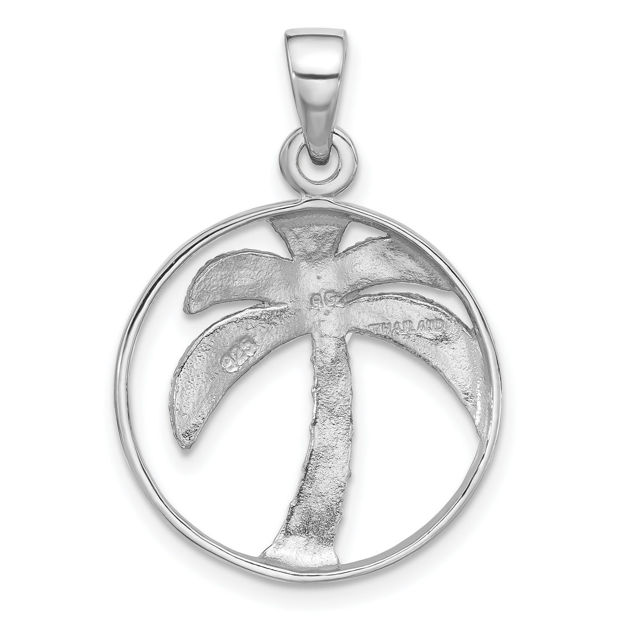 Sterling Silver Palm Tree Pendant with Open Circle Design, Tropical Beach Charm