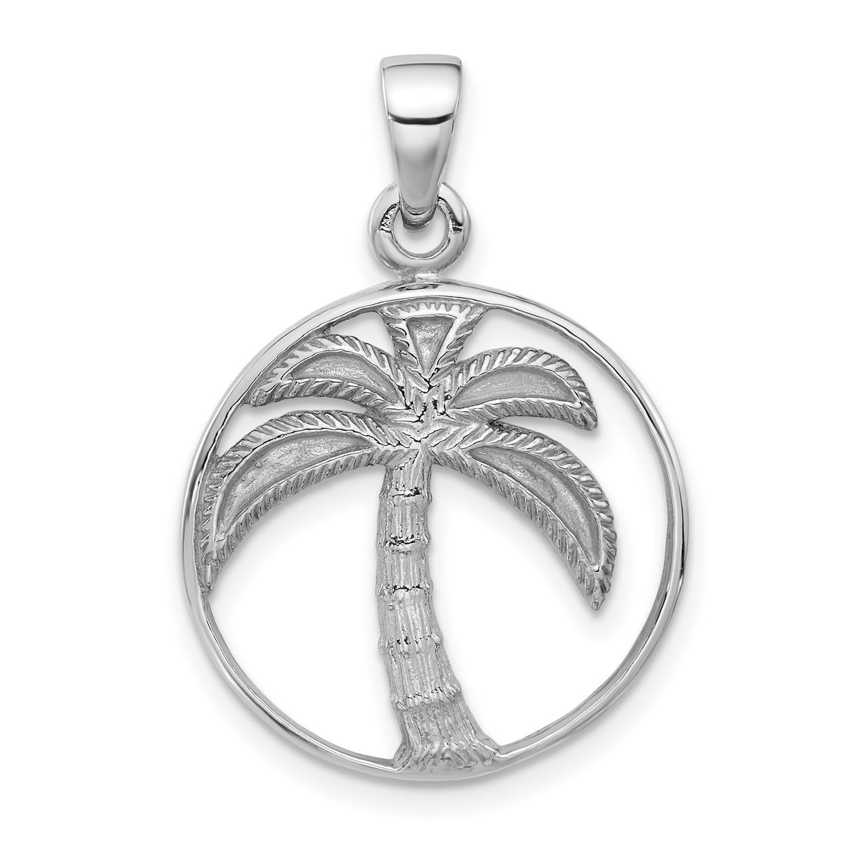 Sterling Silver Palm Tree Pendant with Open Circle Design, Tropical Beach Charm