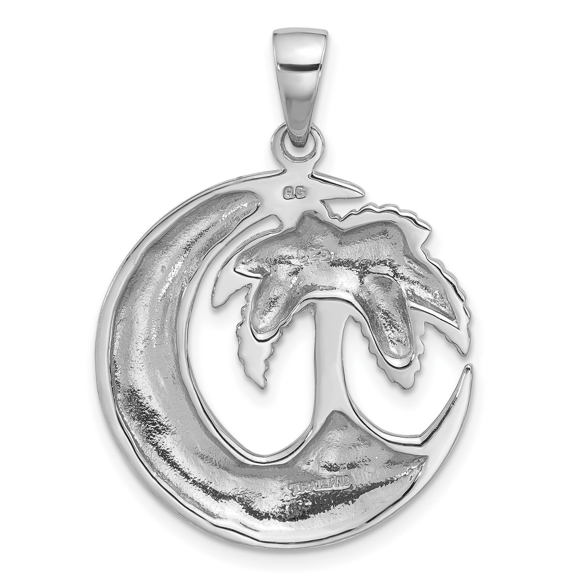 Sterling Silver Tropical Pendant with Crescent Moon and Palm Tree Design