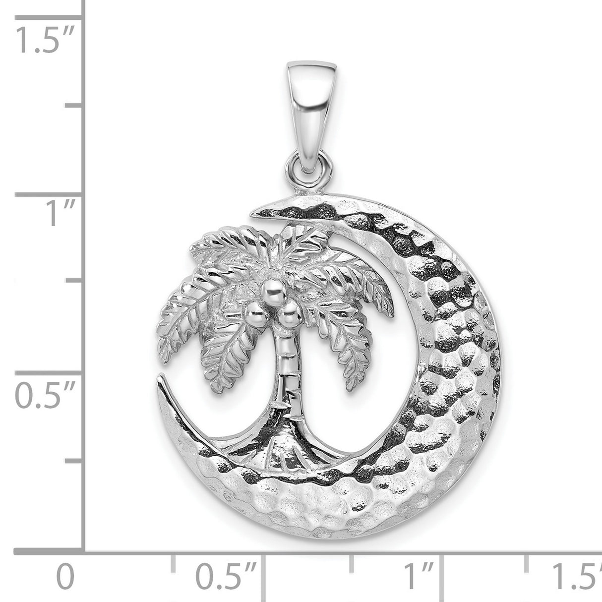 Sterling Silver Tropical Pendant with Crescent Moon and Palm Tree Design