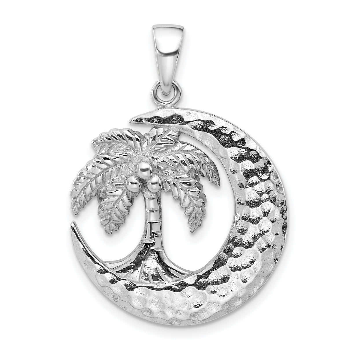 Sterling Silver Tropical Pendant with Crescent Moon and Palm Tree Design