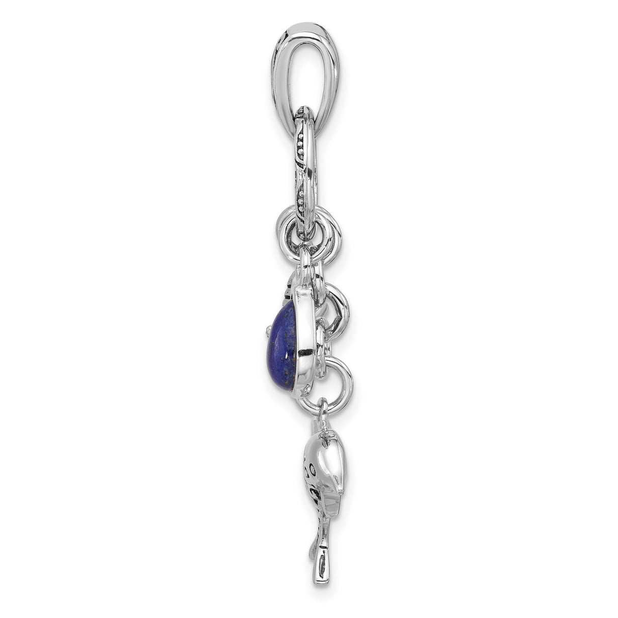 Sterling Silver Dolphin and Starfish Pendant with Lapis Teardrop, Ocean-Inspired Design
