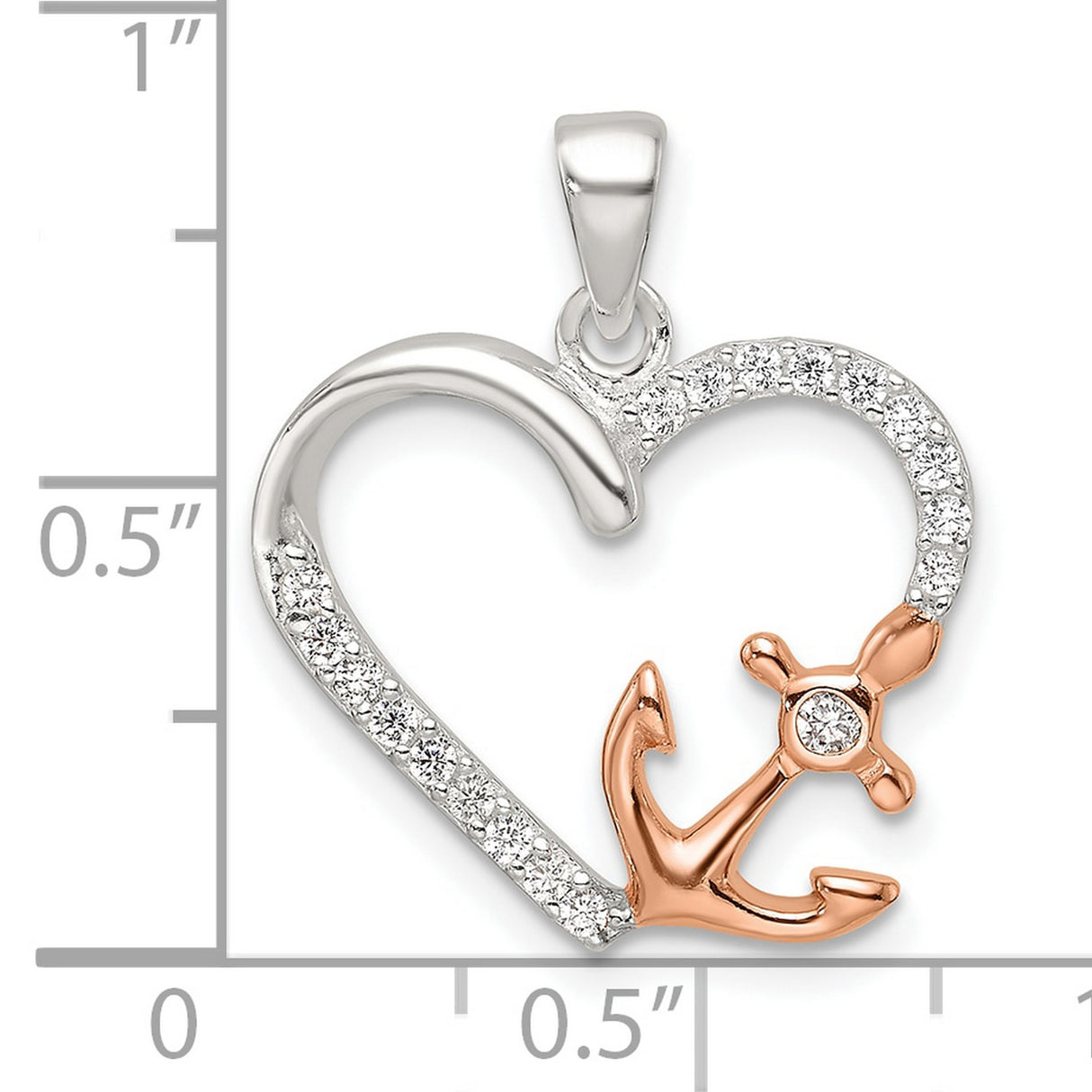 Sterling Silver Anchor Heart Pendant with Cubic Zirconia and Rose Gold Accents, Nautical Christian Jewelry