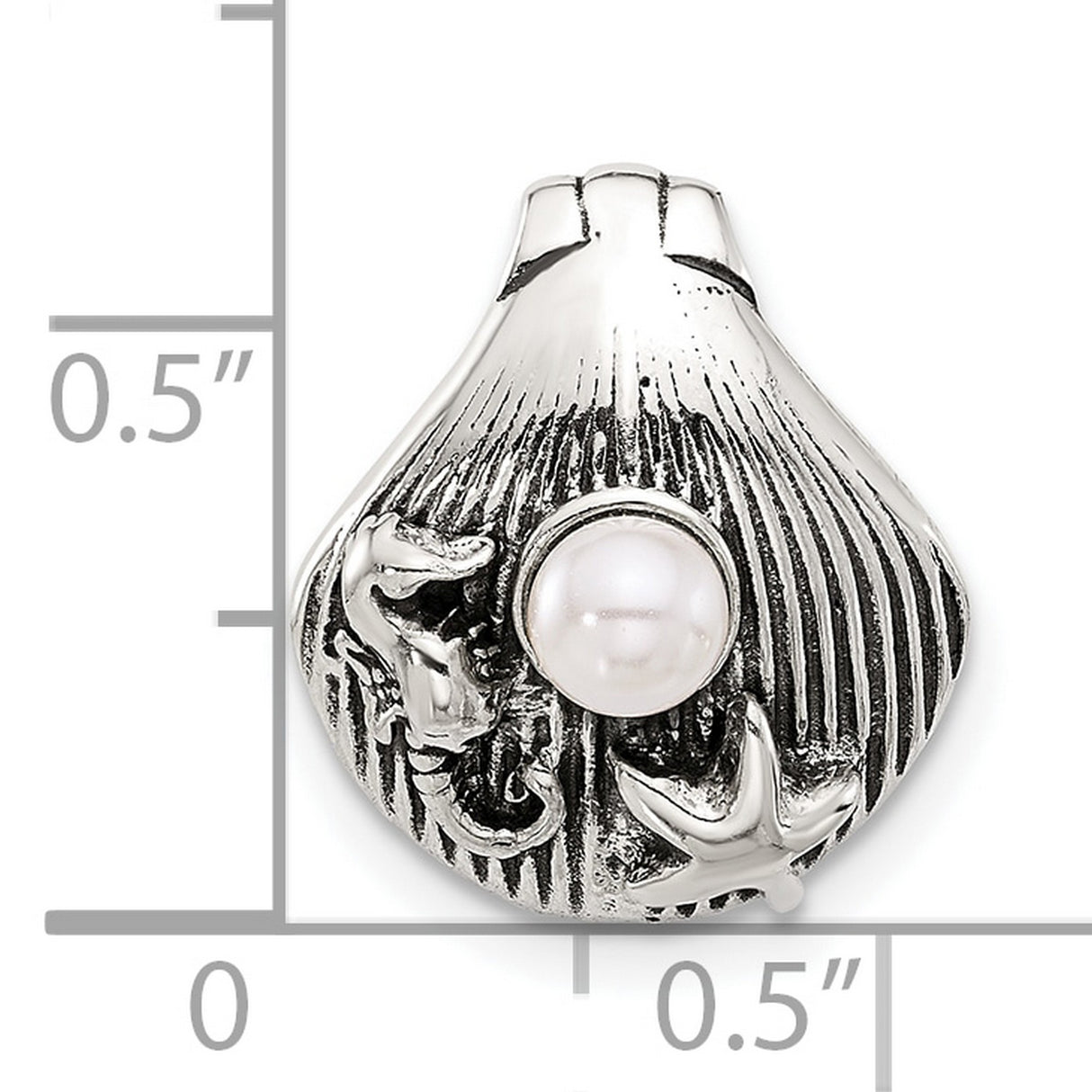 Sterling Silver Seashell Pendant with Pearl, Seahorse and Starfish Ocean Theme