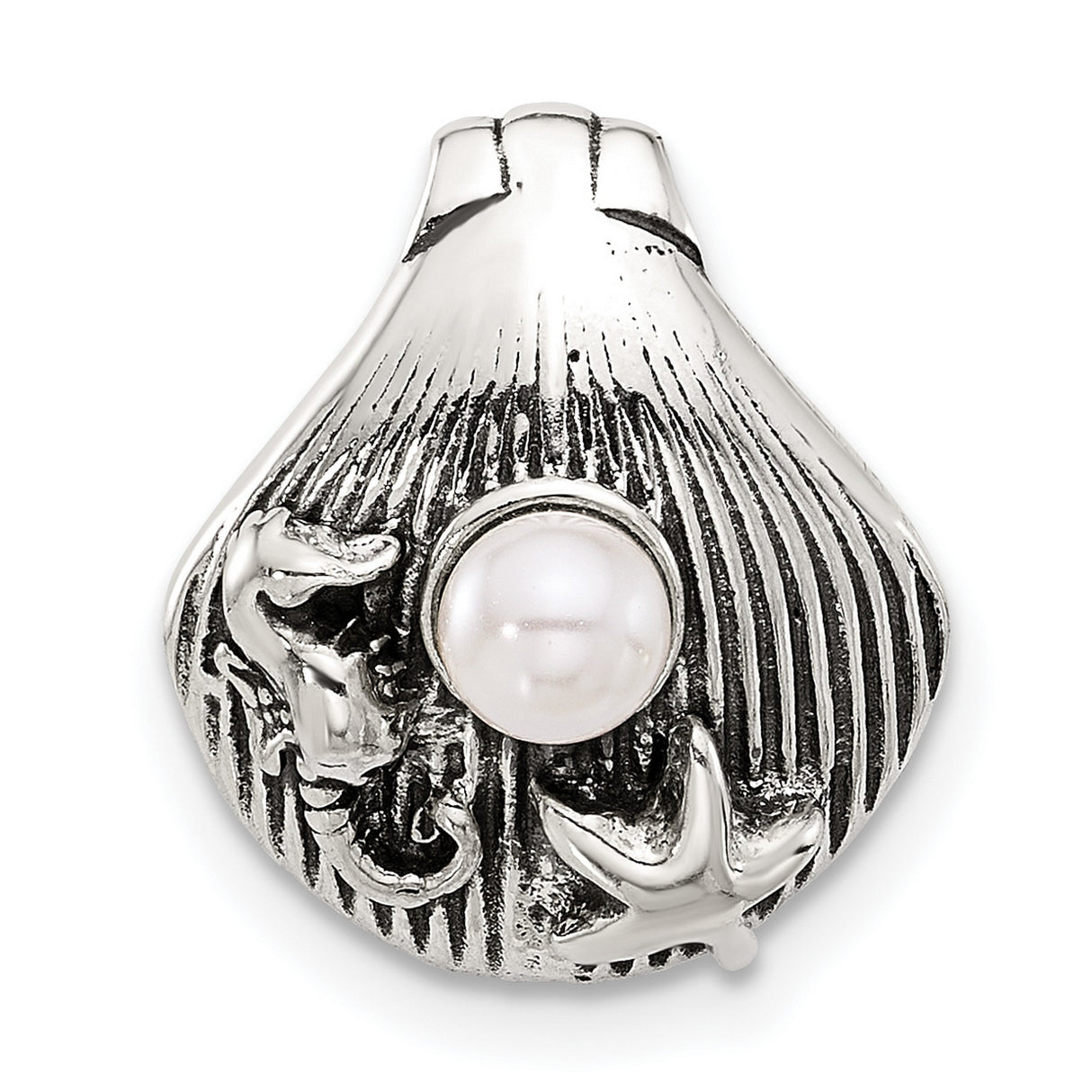 Sterling Silver Seashell Pendant with Pearl, Seahorse and Starfish Ocean Theme
