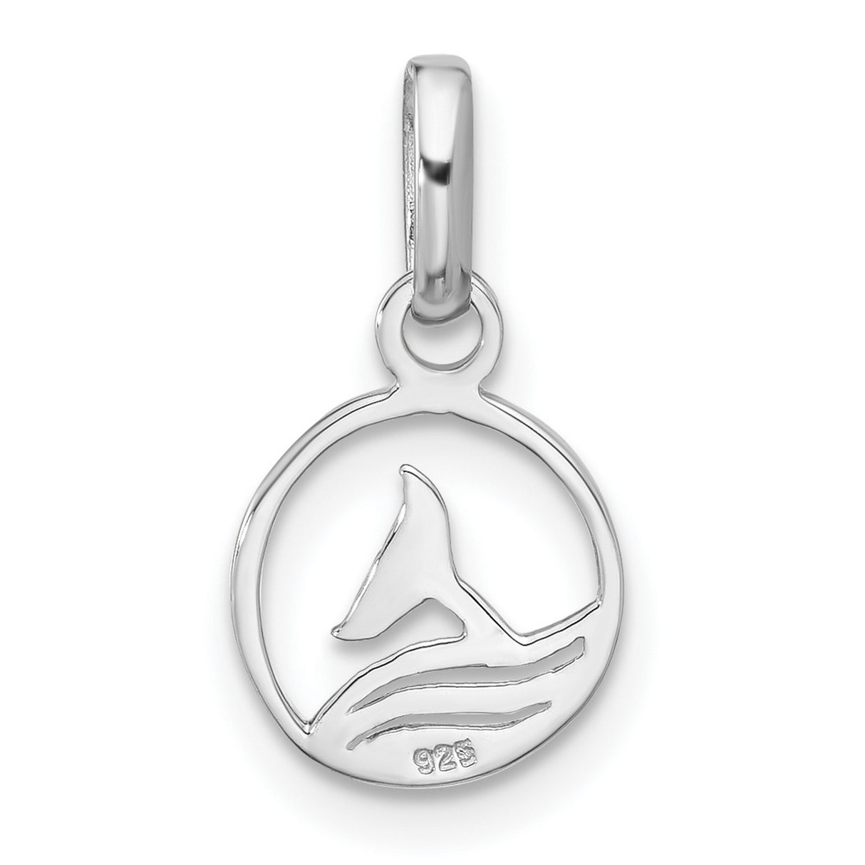 Sterling Silver Whale Tail Pendant with Cutout Wave Design, Nautical Ocean Theme