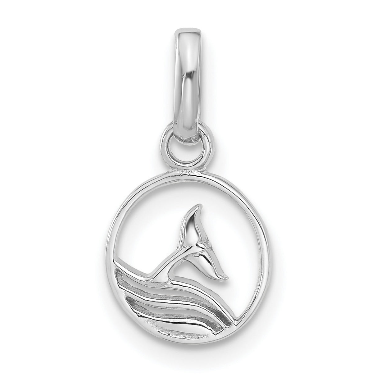 Sterling Silver Whale Tail Pendant with Cutout Wave Design, Nautical Ocean Theme