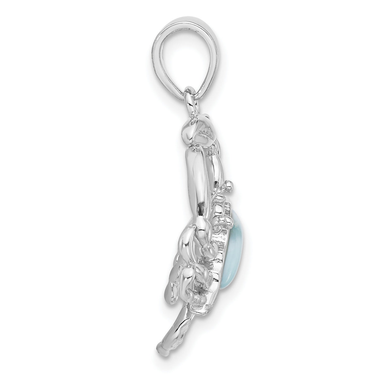 Sterling Silver Crab Pendant with Larimar Gemstone, Nautical Zodiac Cancer Symbol Jewelry