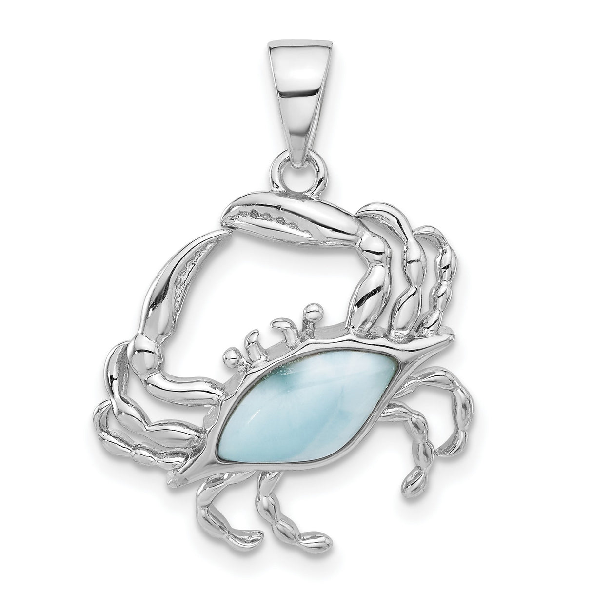 Sterling Silver Crab Pendant with Larimar Gemstone, Nautical Zodiac Cancer Symbol Jewelry