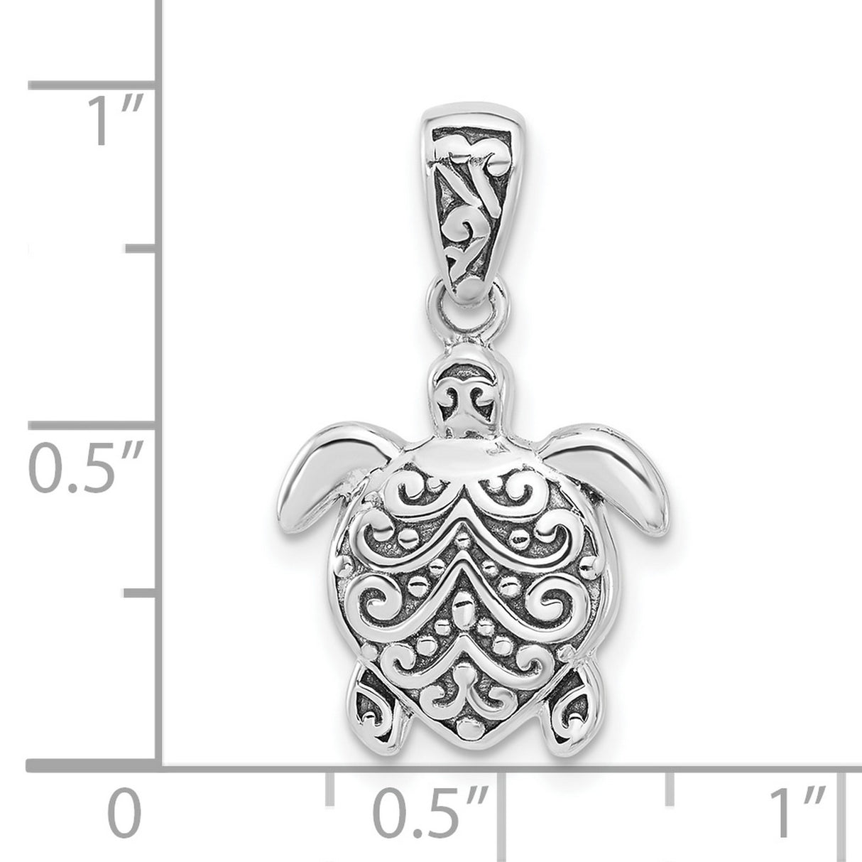 Sterling Silver Turtle Pendant with Scrollwork Design, Ocean Inspired Jewelry