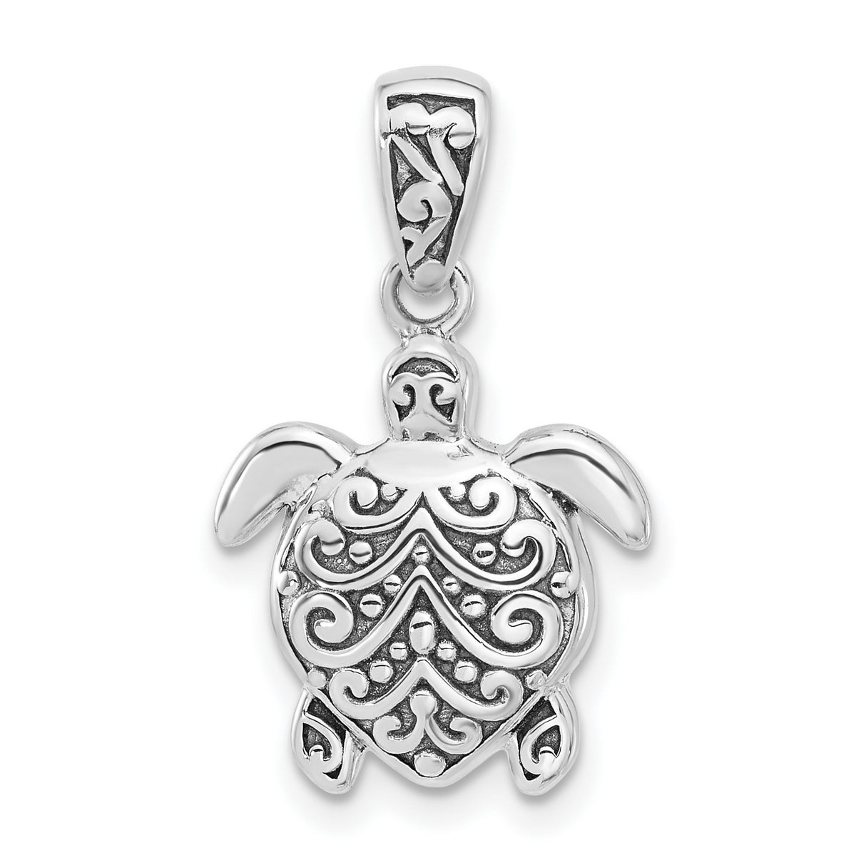 Sterling Silver Turtle Pendant with Scrollwork Design, Ocean Inspired Jewelry