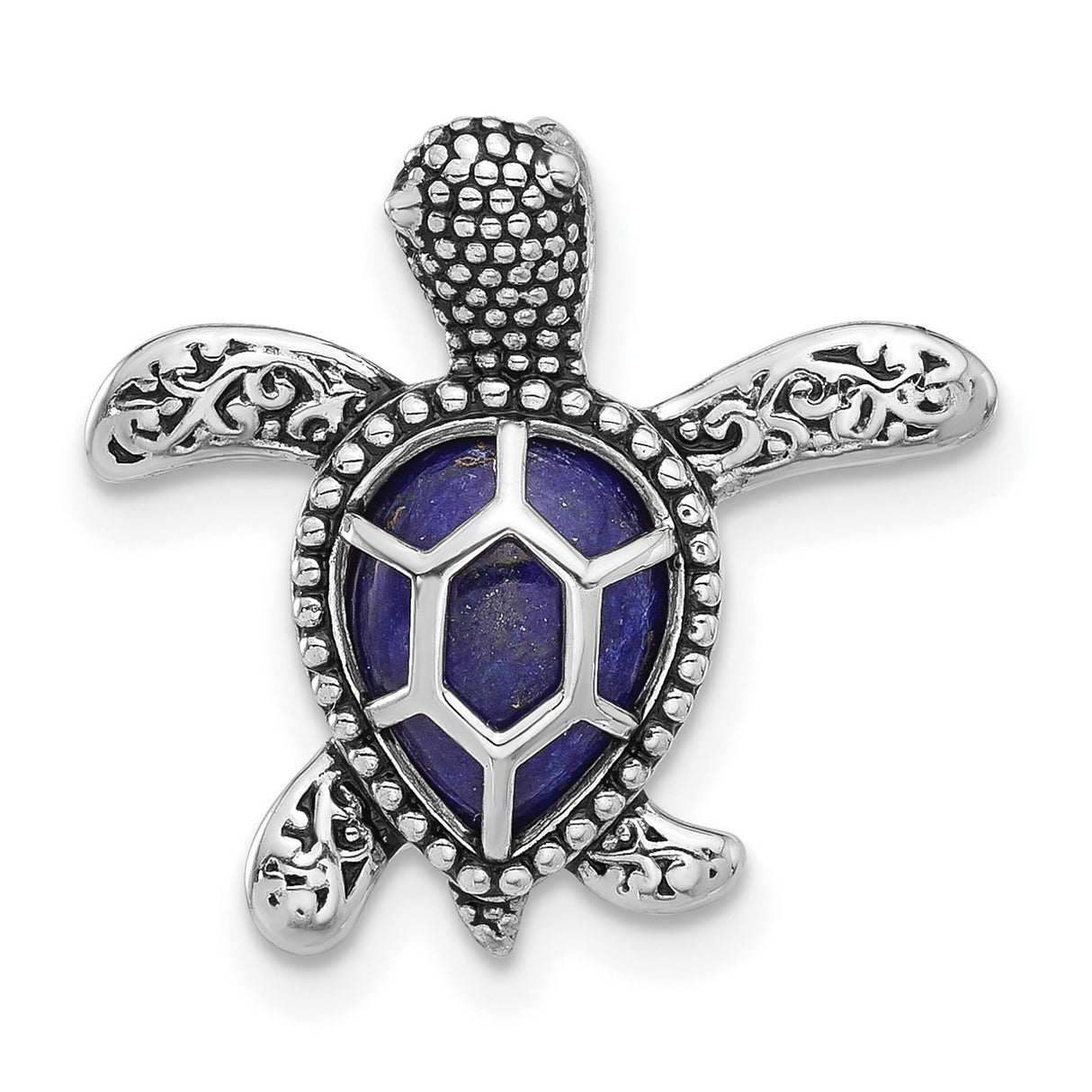 Sterling Silver Sea Turtle Pendant with Lapis Shell, Filigree Design, Ocean-Inspired Jewelry