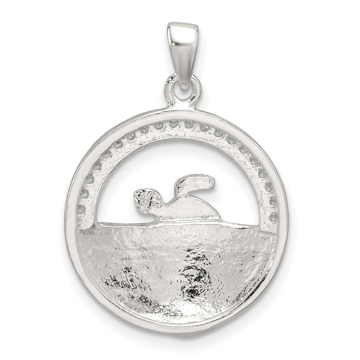 Sterling Silver Sea Turtle Pendant with Cubic Zirconia and Blue Enamel Wave Design