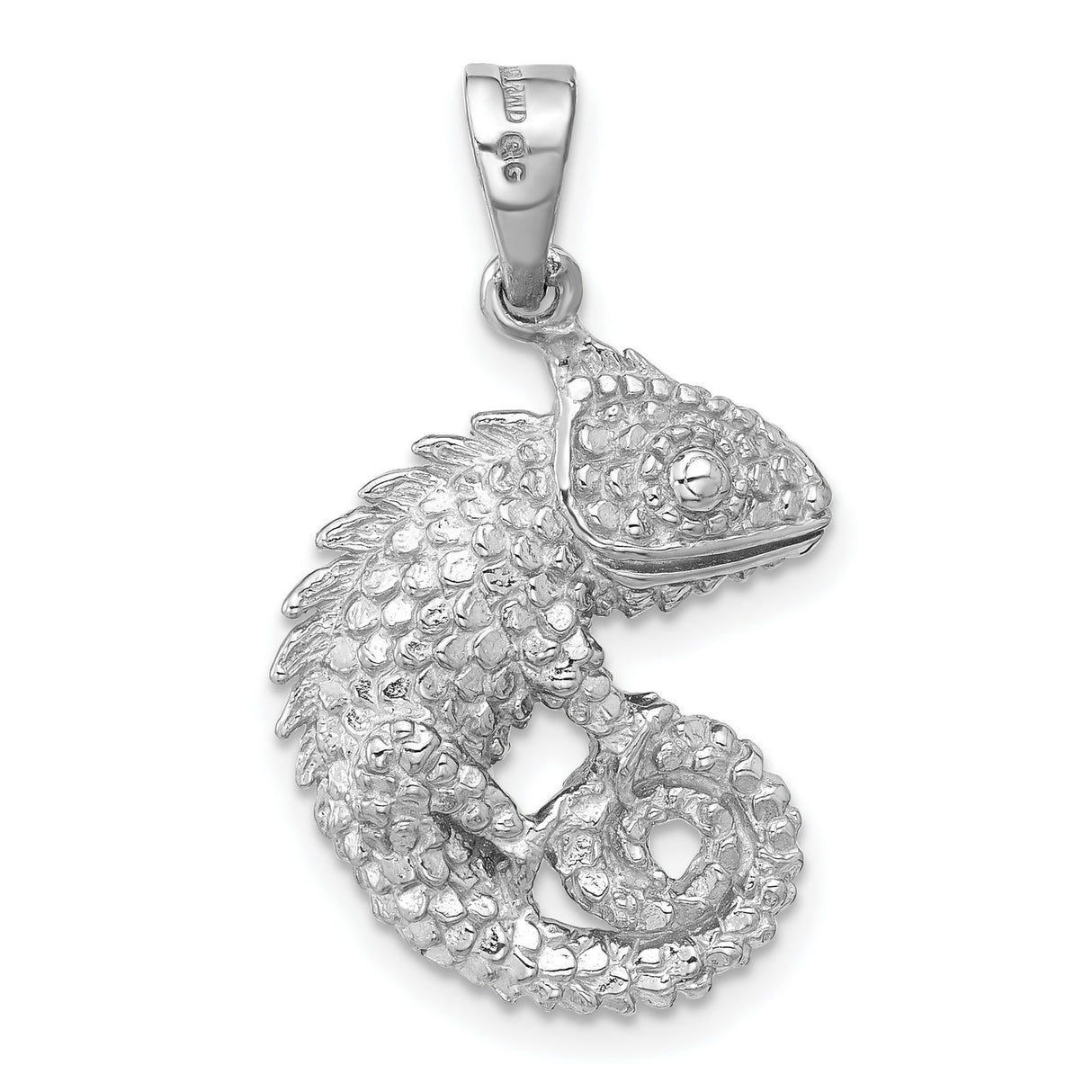 Sterling Silver Chameleon Pendant with Textured Detailing, Realistic 3D Lizard Charm