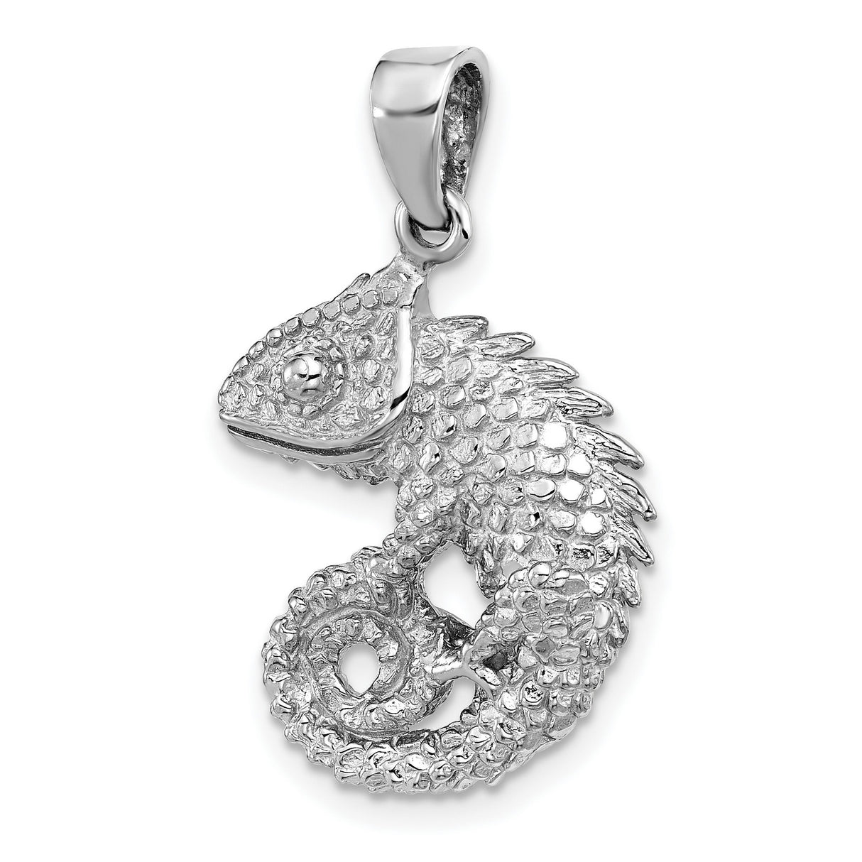 Sterling Silver Chameleon Pendant with Textured Detailing, Realistic 3D Lizard Charm