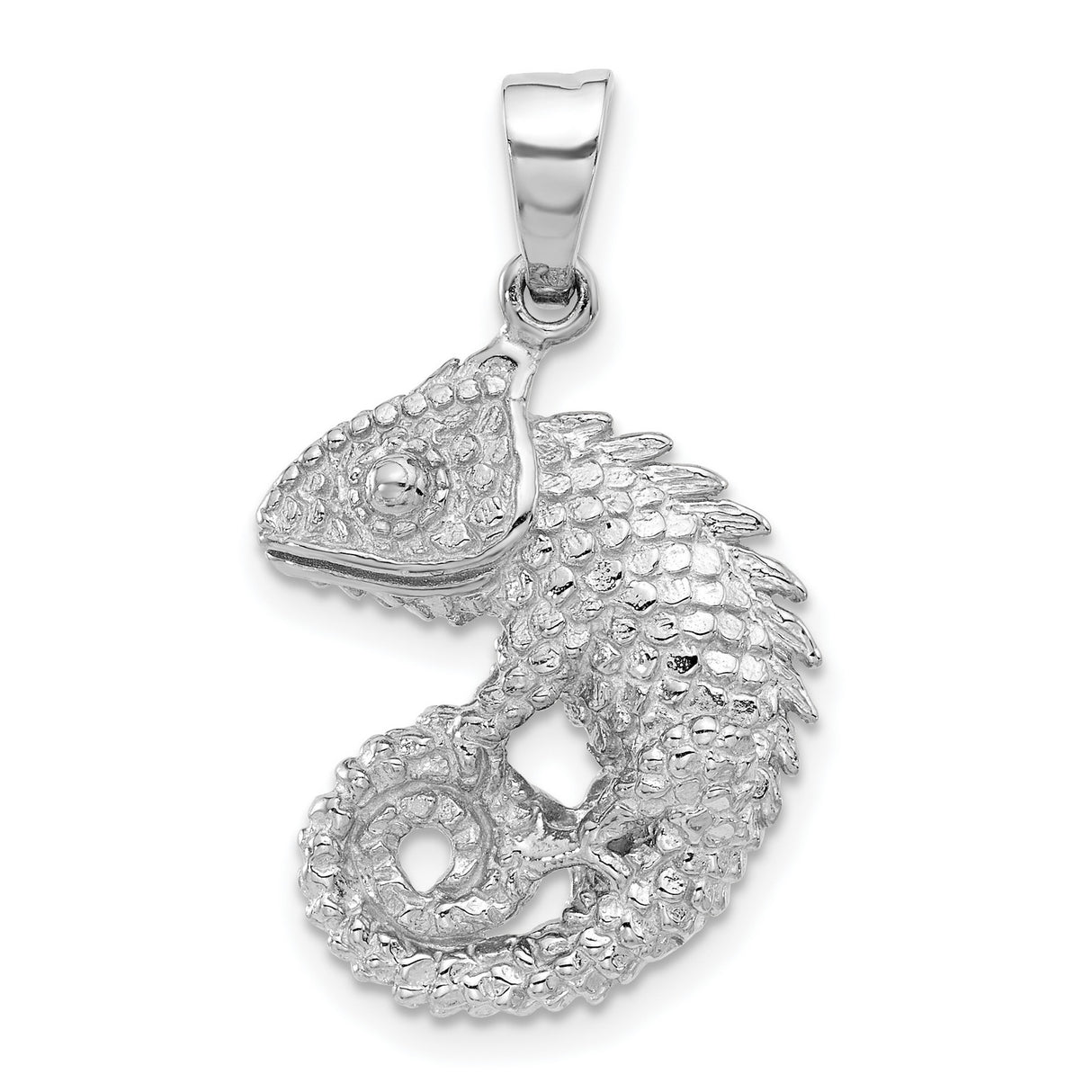 Sterling Silver Chameleon Pendant with Textured Detailing, Realistic 3D Lizard Charm