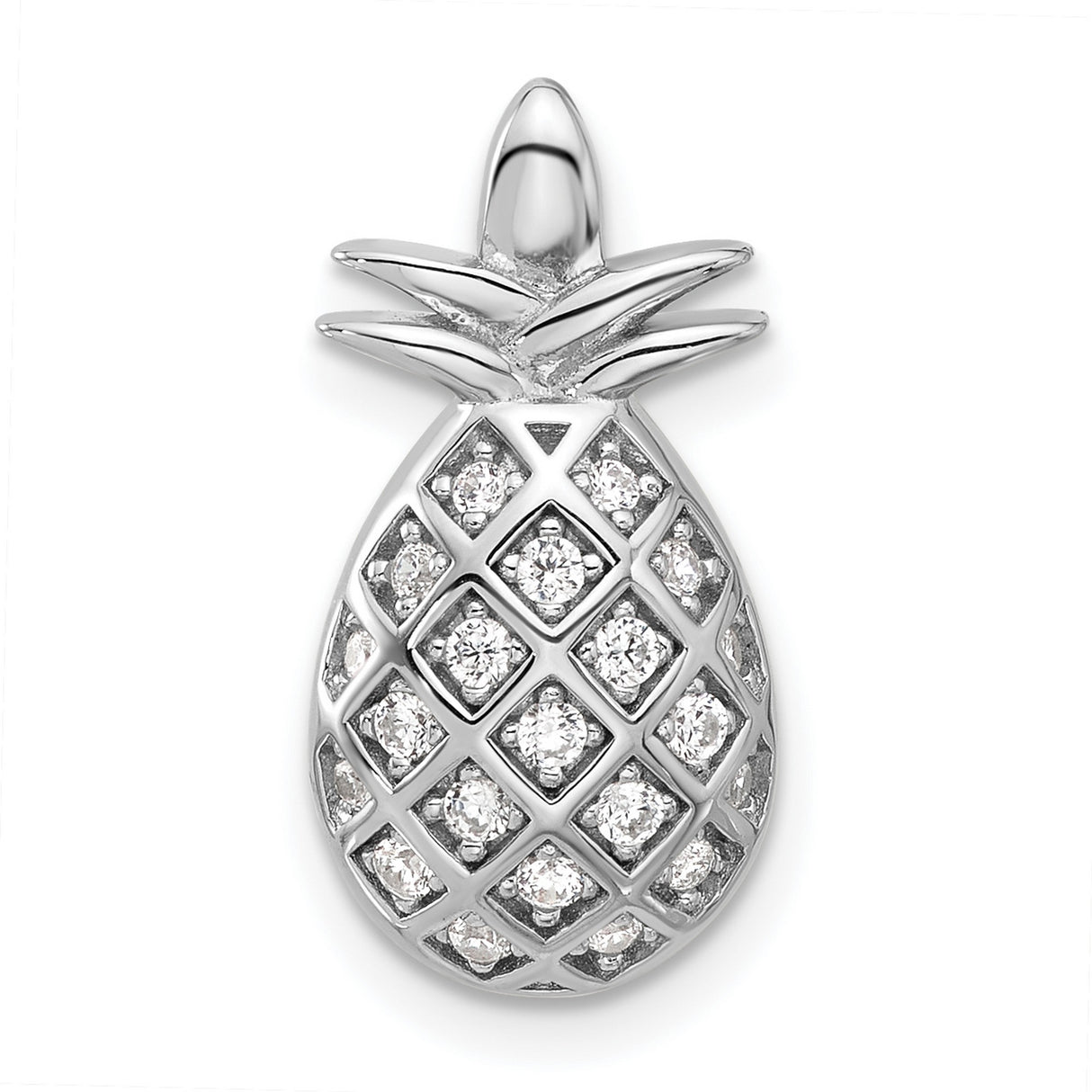 Sterling Silver Pineapple Pendant with Cubic Zirconia Accents, Tropical Fruit Design