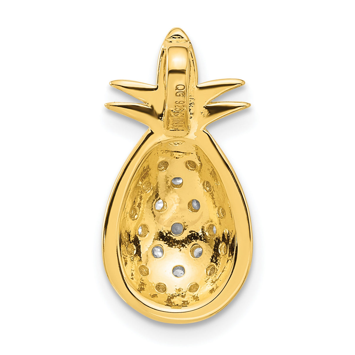 Sterling Silver Pineapple Pendant with Cubic Zirconia, Yellow Gold Plated, Tropical Design