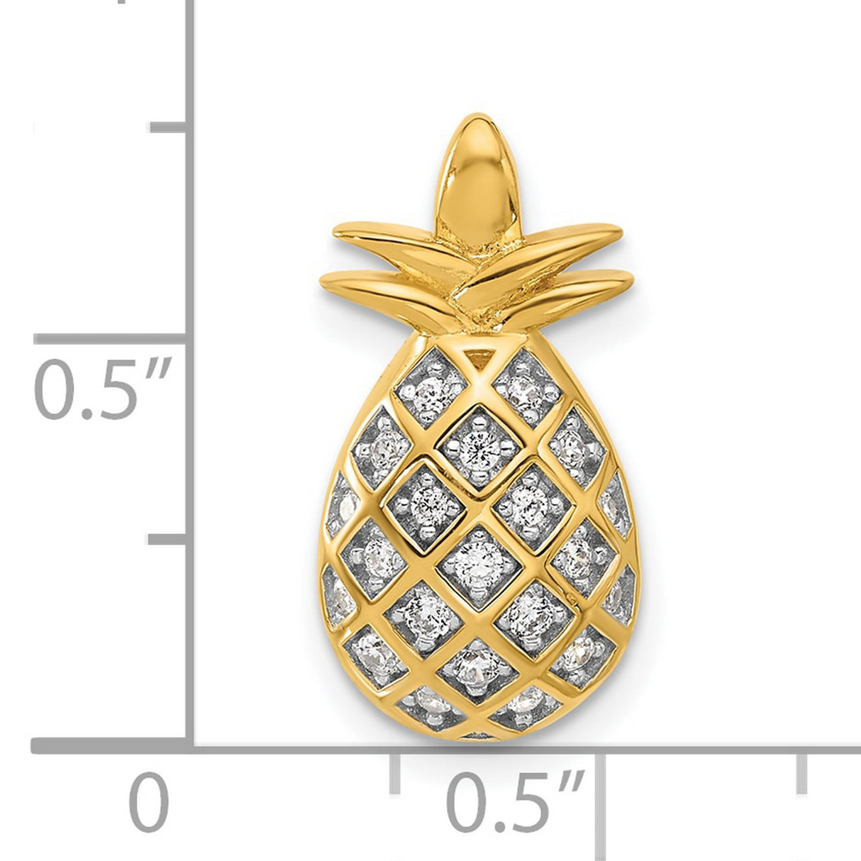 Sterling Silver Pineapple Pendant with Cubic Zirconia, Yellow Gold Plated, Tropical Design
