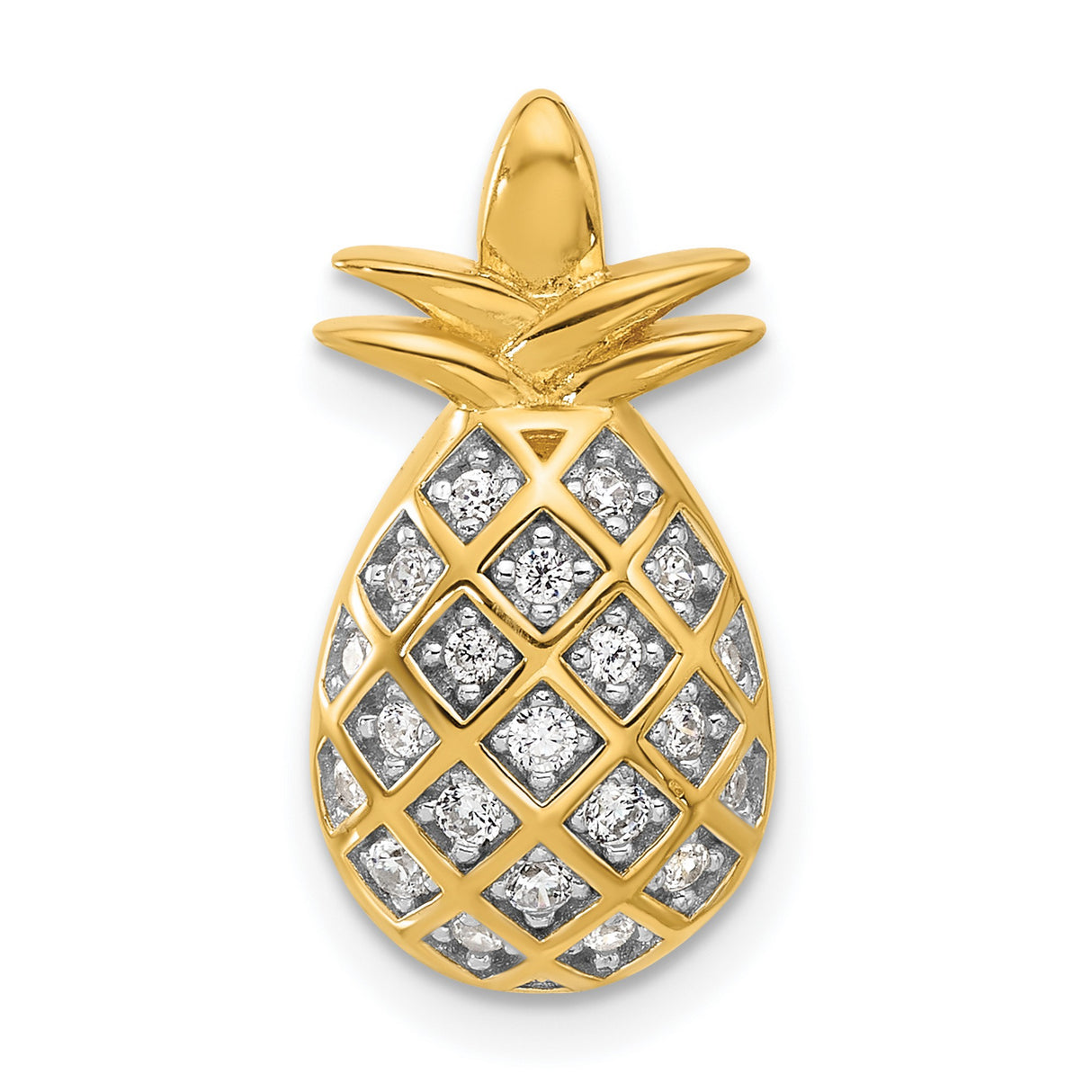 Sterling Silver Pineapple Pendant with Cubic Zirconia, Yellow Gold Plated, Tropical Design