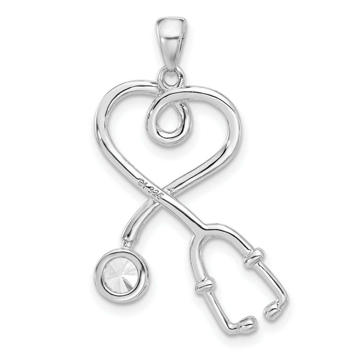 Sterling Silver Heart Stethoscope Pendant with Cubic Zirconia Accent, Medical Theme Jewelry