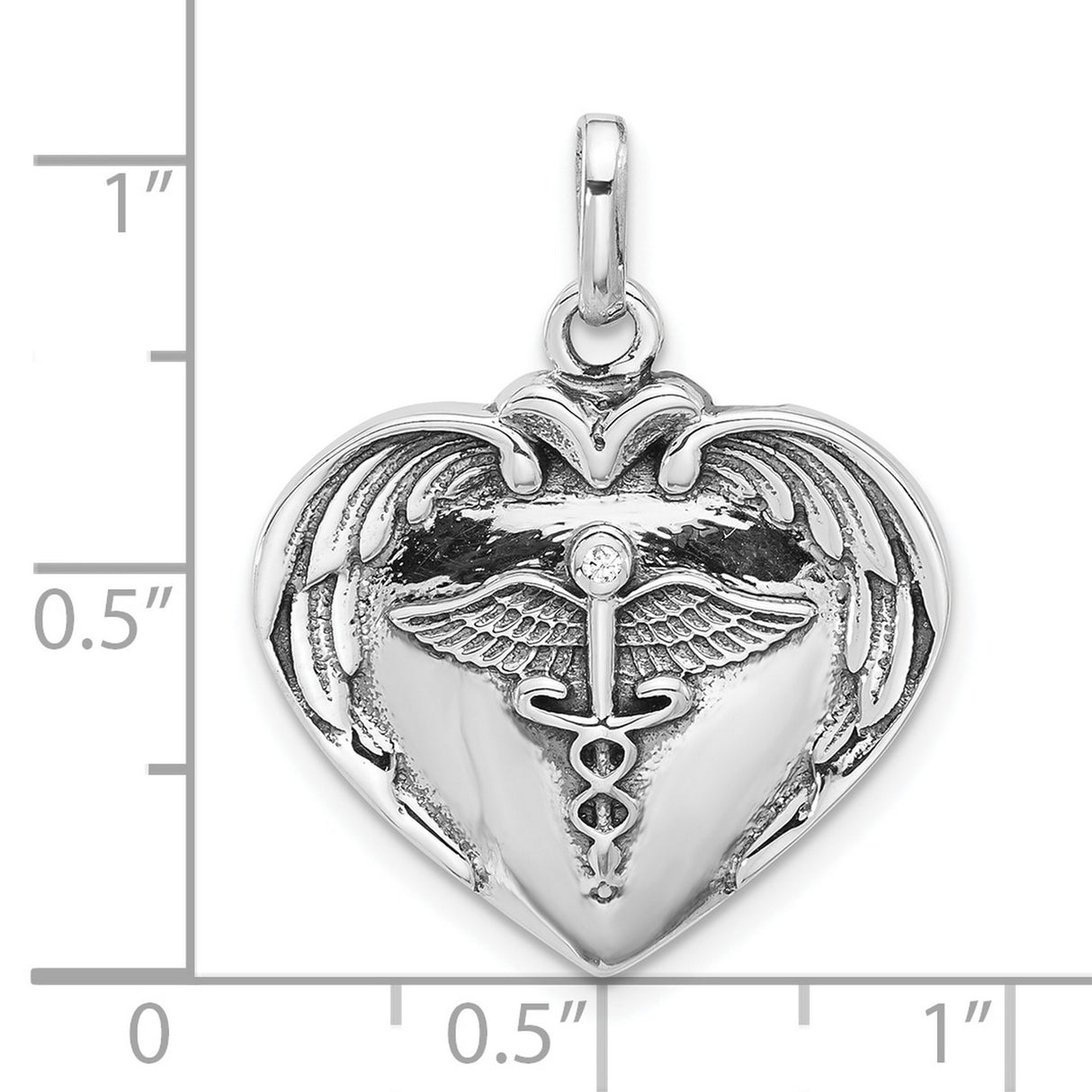 Sterling Silver Heart Pendant with Caduceus Symbol and Wings, Medical Jewelry for Women