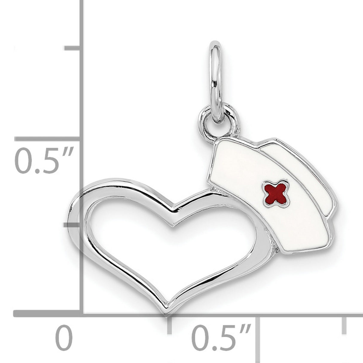 Sterling Silver Nurse Heart Pendant with Open Heart and Enamel Red Cross Cap