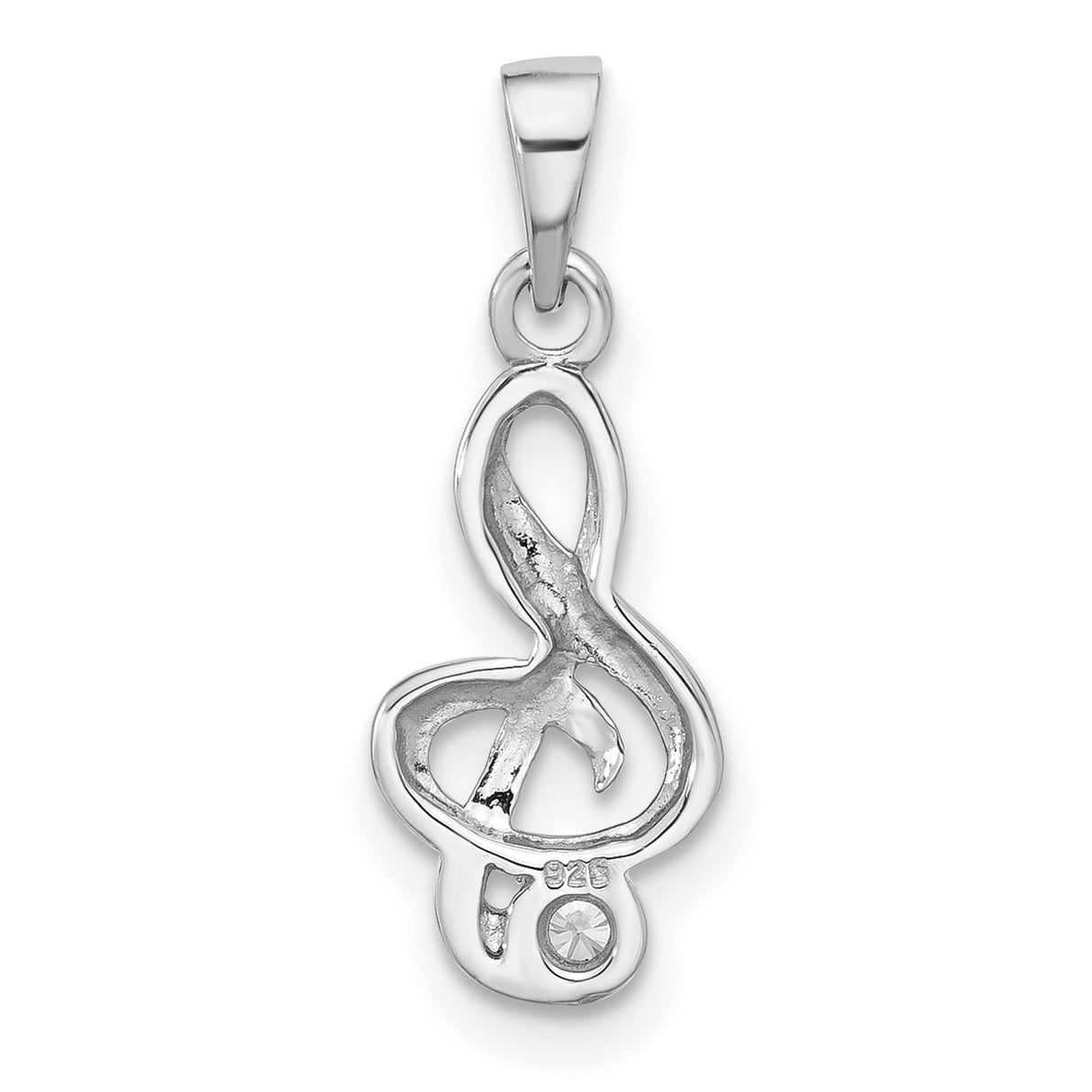 Sterling Silver Treble Clef Pendant with Cubic Zirconia, Music Note Charm Jewelry