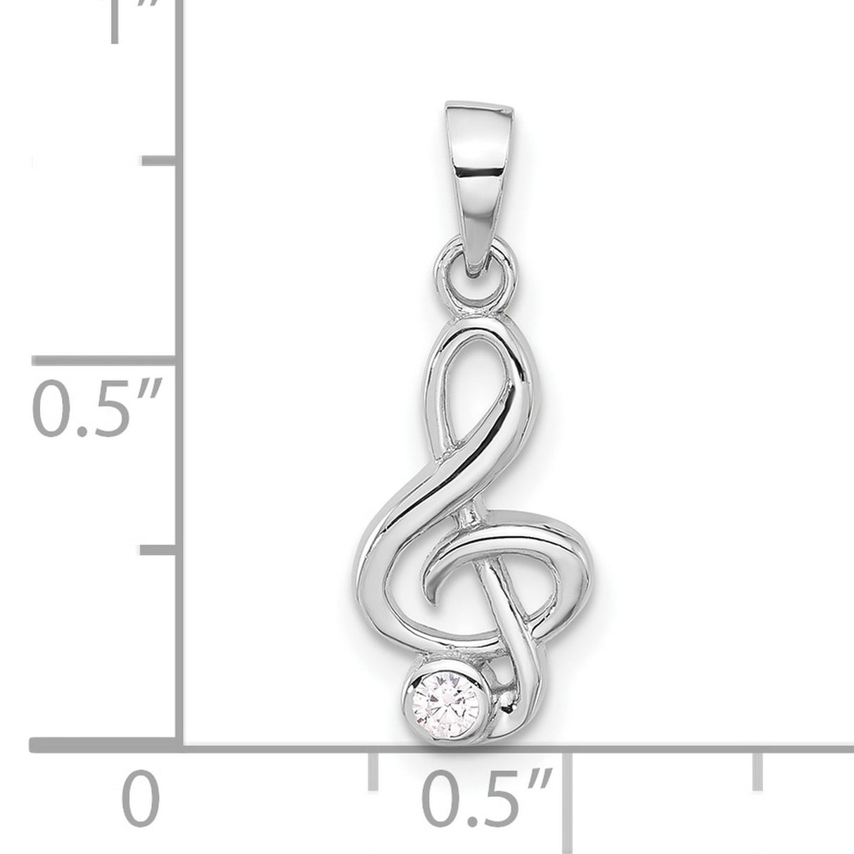 Sterling Silver Treble Clef Pendant with Cubic Zirconia, Music Note Charm Jewelry