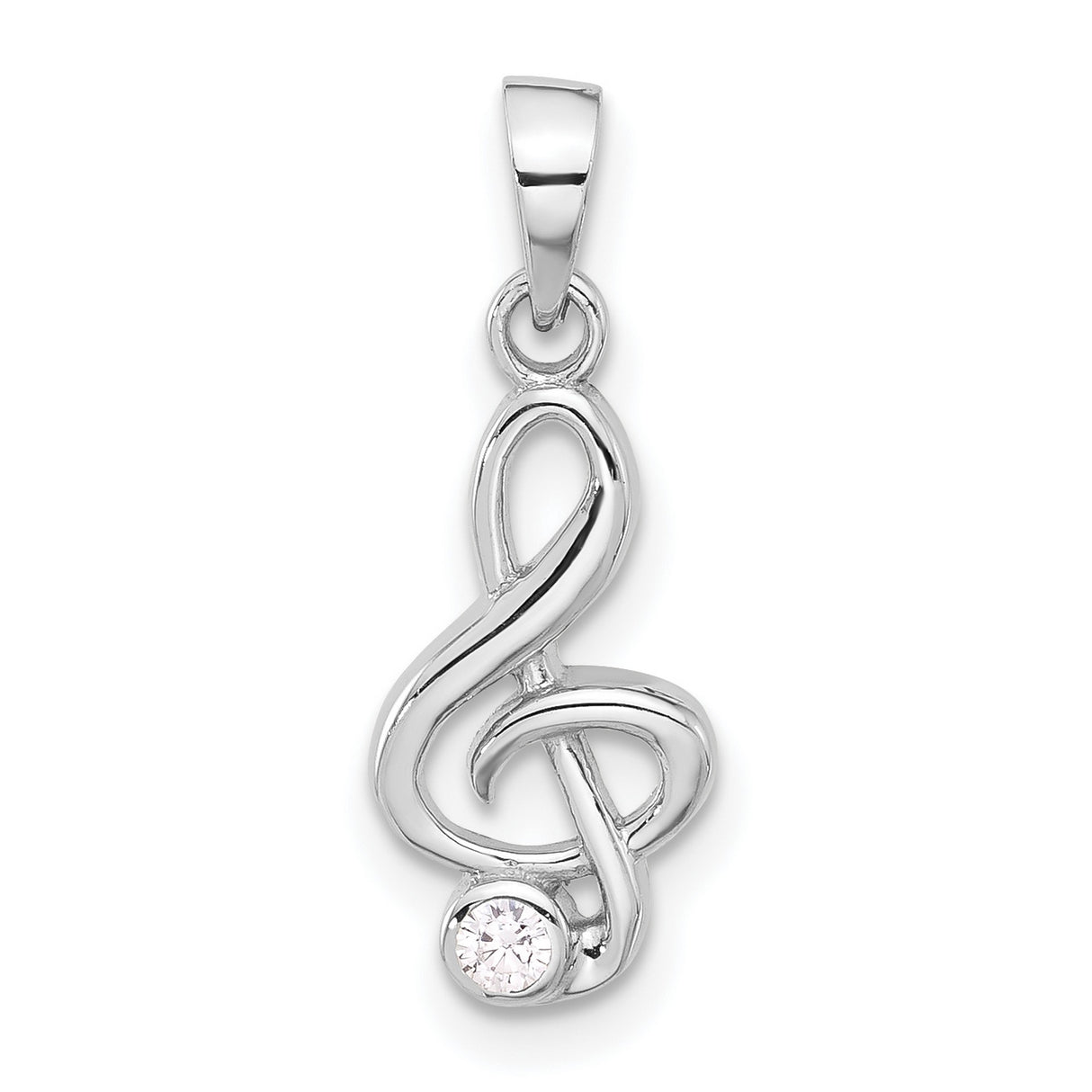 Sterling Silver Treble Clef Pendant with Cubic Zirconia, Music Note Charm Jewelry