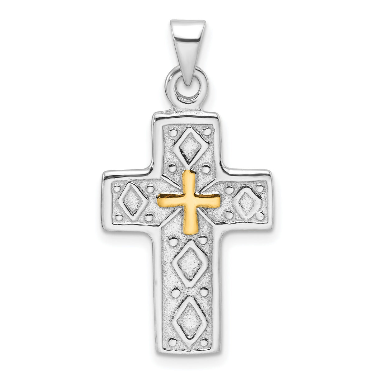 Sterling Silver Reversible Cross Pendant with Textured and Etched Detail, Unisex Religious Jewelry