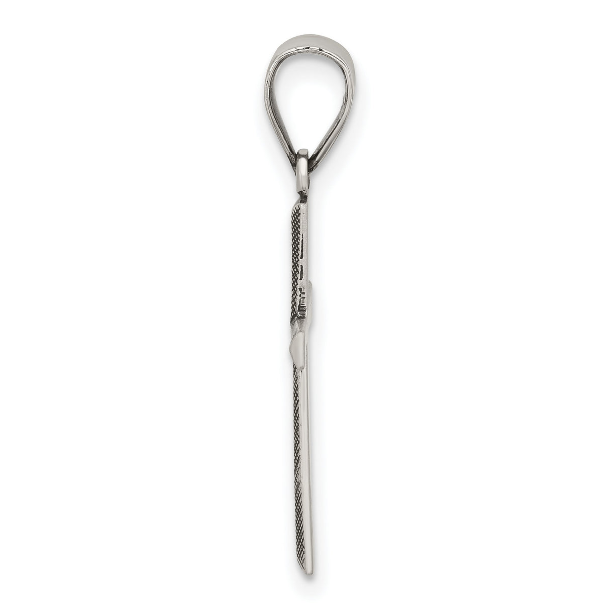 Sterling Silver Latin Cross Pendant with Textured Design and Polished Bail, Unisex Religious Jewelry