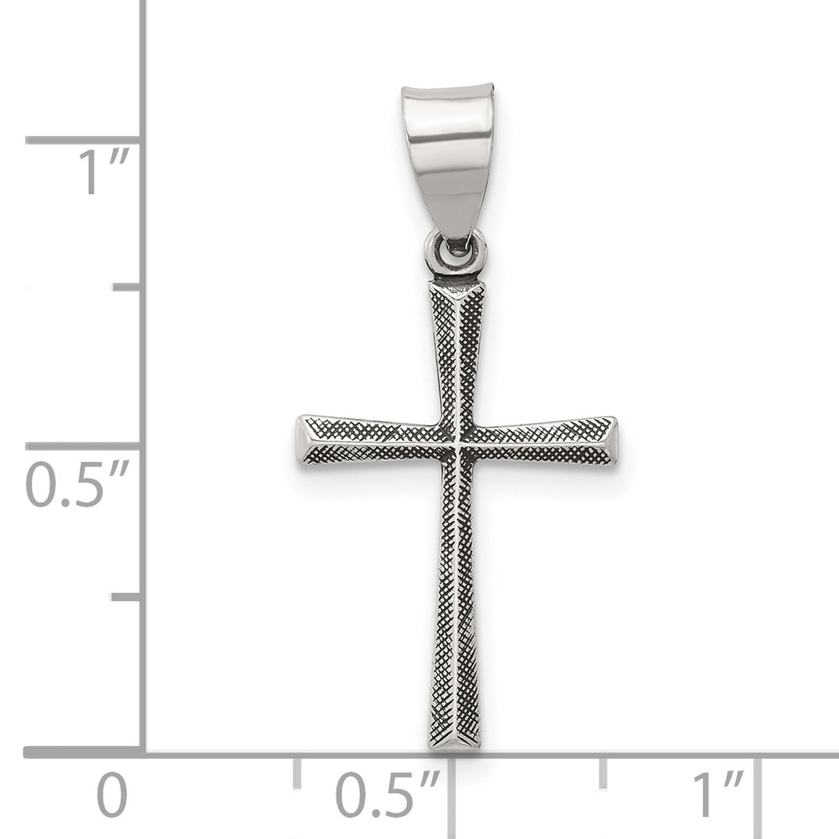 Sterling Silver Latin Cross Pendant with Textured Design and Polished Bail, Unisex Religious Jewelry