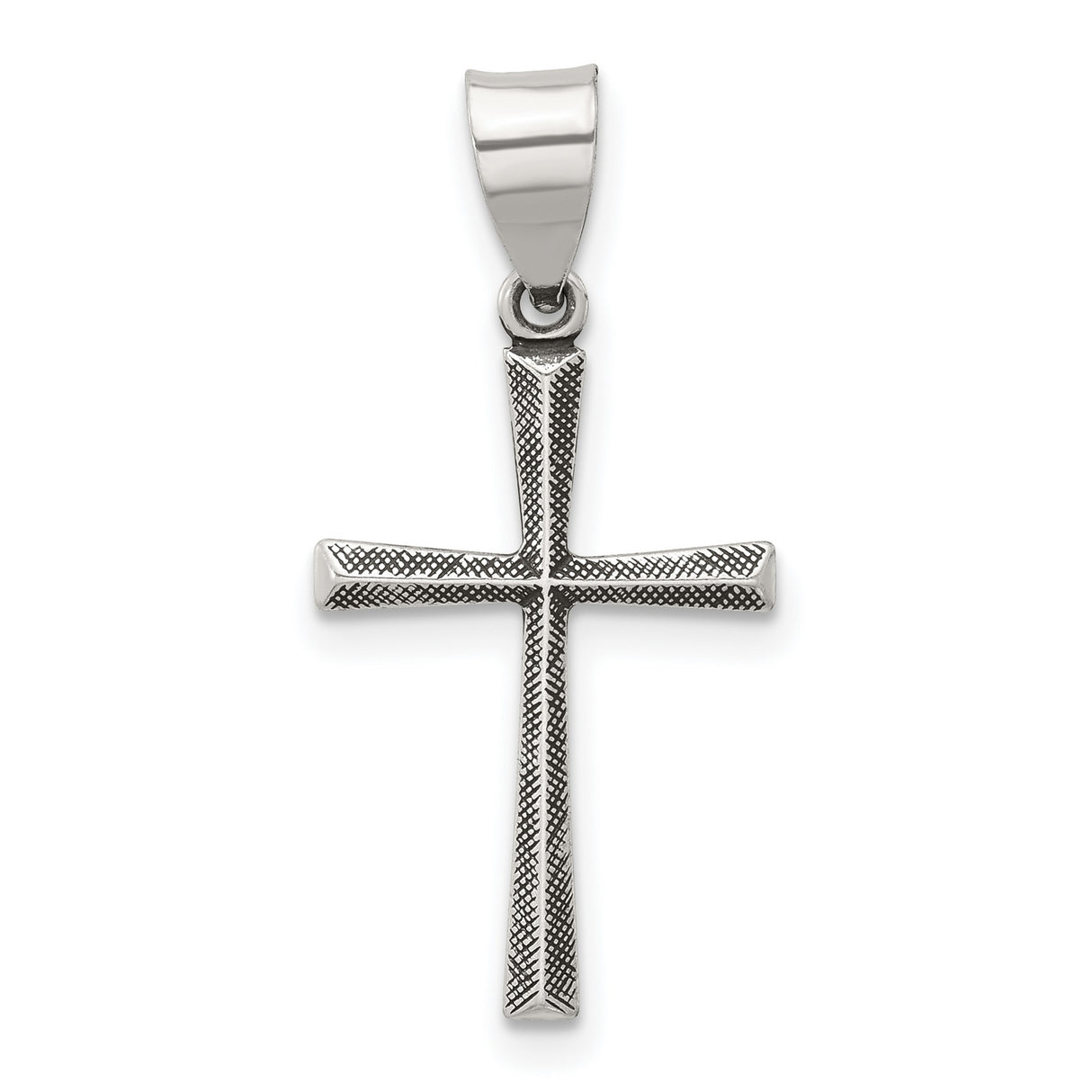 Sterling Silver Latin Cross Pendant with Textured Design and Polished Bail, Unisex Religious Jewelry