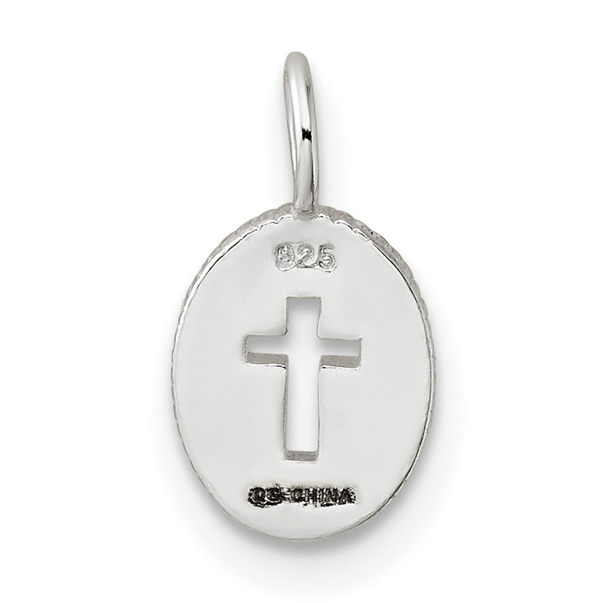 Sterling Silver Oval Cross Pendant with Beaded Edge and Textured Border