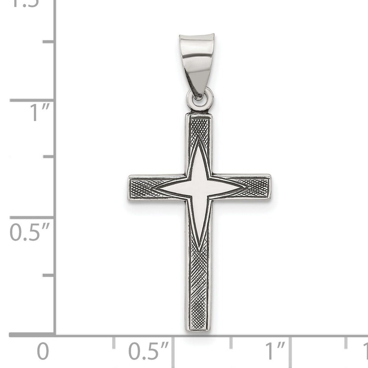 Sterling Silver Cross Pendant with Textured Beveled Edge Design for Men and Women