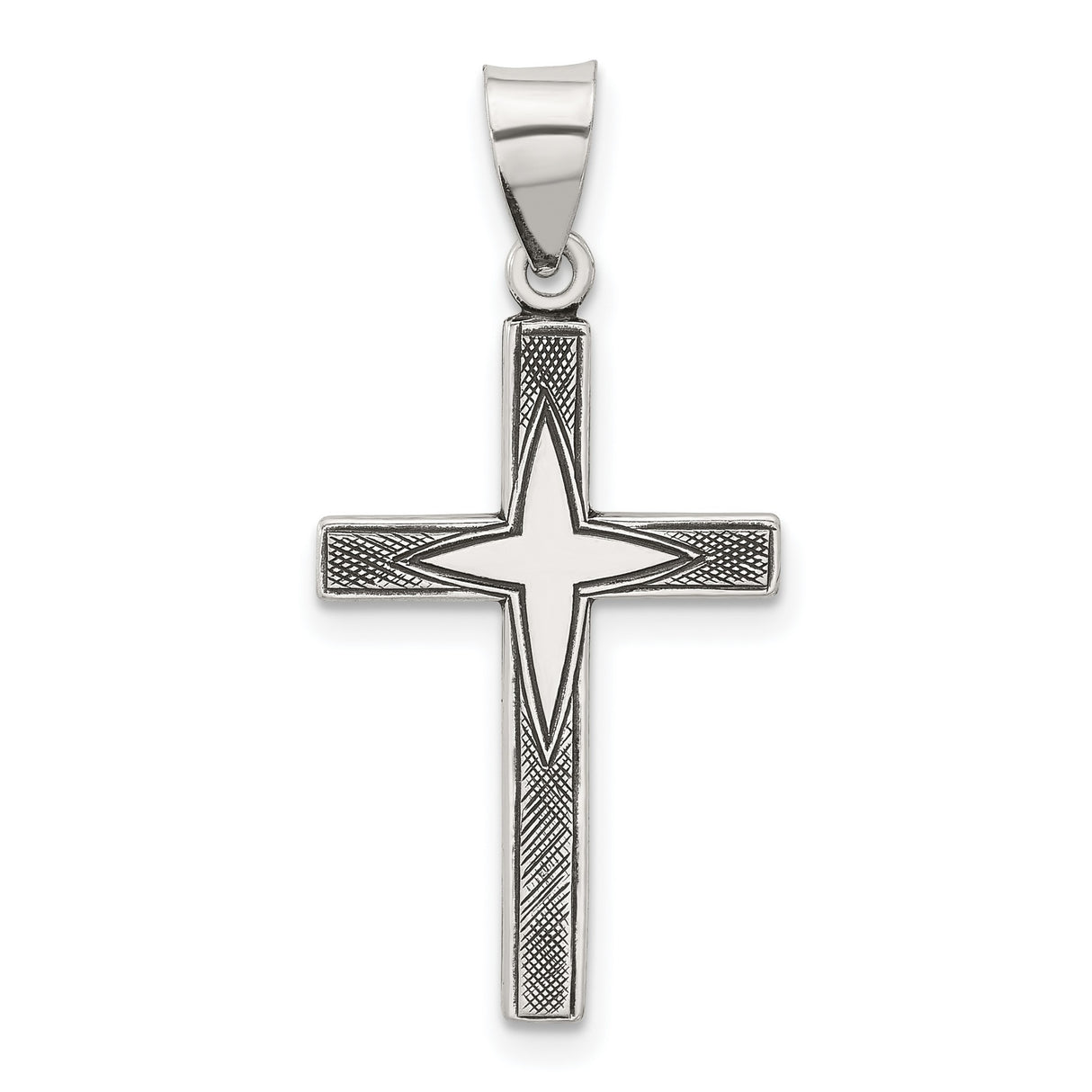 Sterling Silver Cross Pendant with Textured Beveled Edge Design for Men and Women