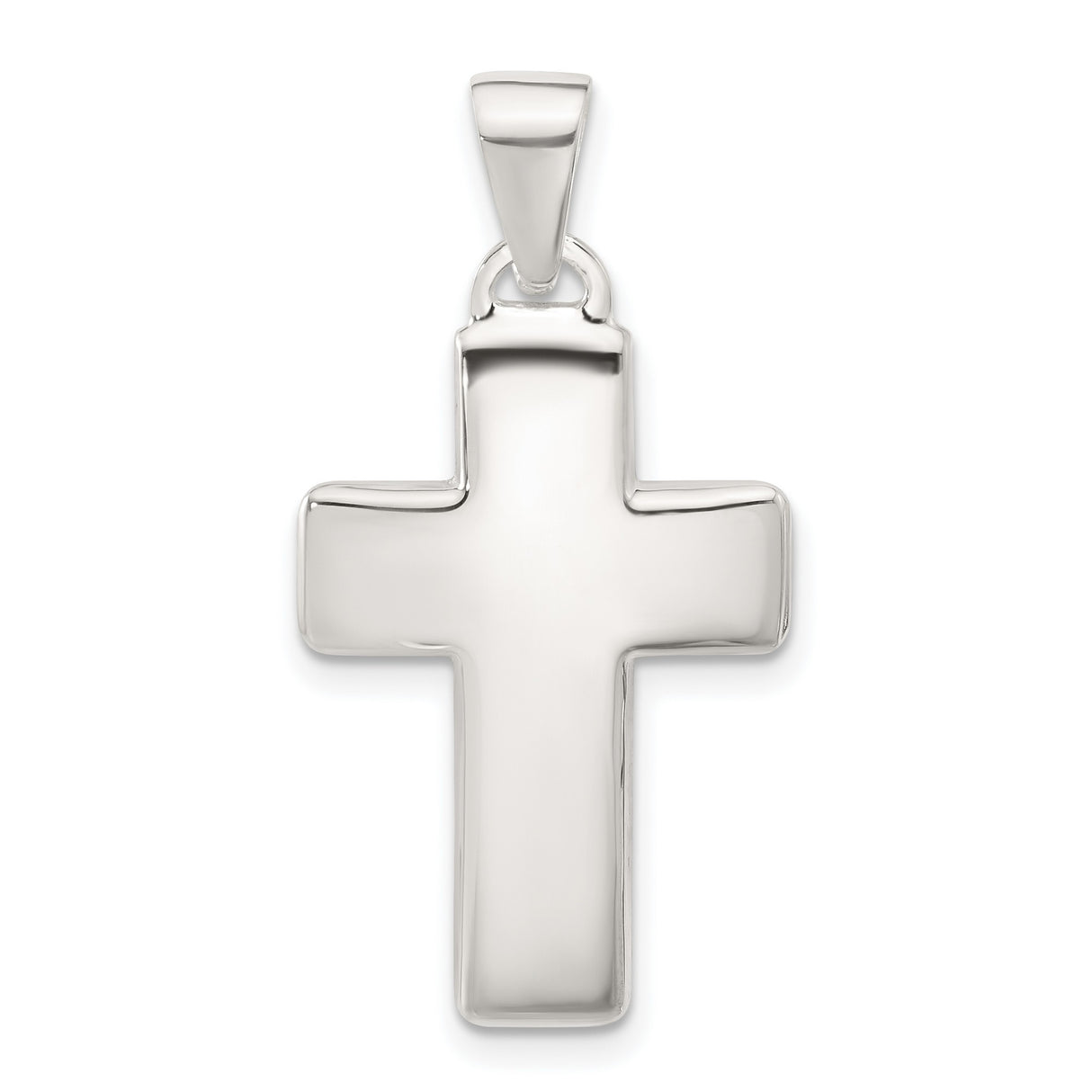 Sterling Silver Cross Pendant with Rounded Edge Design, Modern Faith Symbol for Men and Women