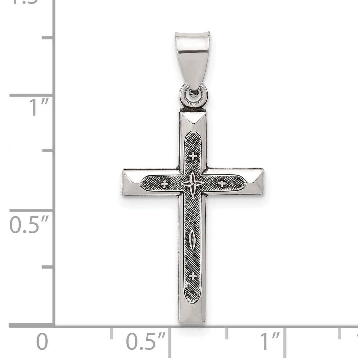 Sterling Silver Cross Pendant with Brushed Finish and Polished Edges, Unisex Religious Jewelry
